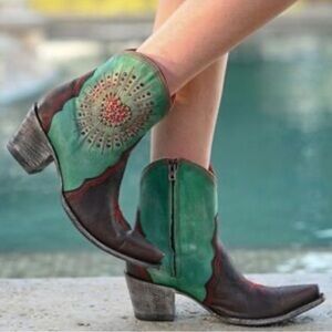 Old Gringo Green and Brown Ankle Boots Amun short Sz9 New in Box
